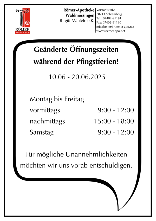 Pfingsöffnungszeiten Pfingsöffnungszeiten